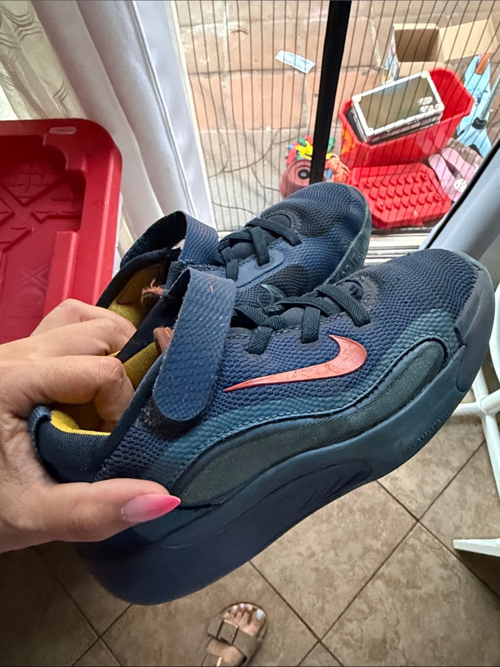 Nike Kids Navy Sneakers with Pink Swoosh